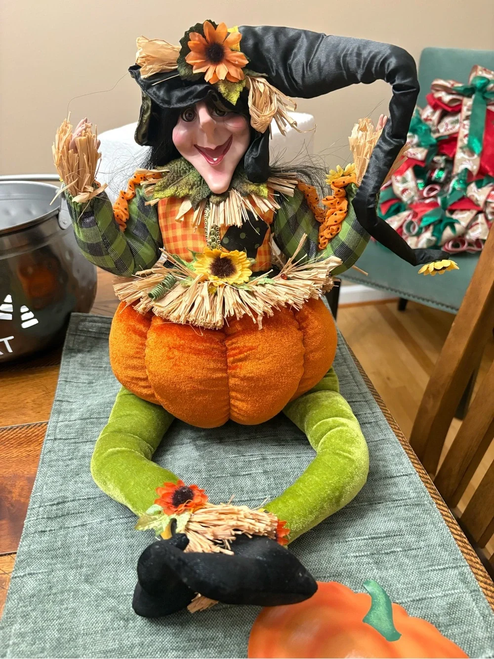 Vintage Halloween Pumpkin Witch Decoration